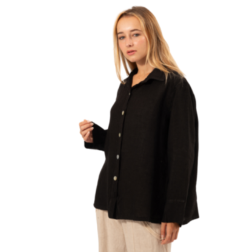 6356 BLACK ITALIAN LINEN TOP