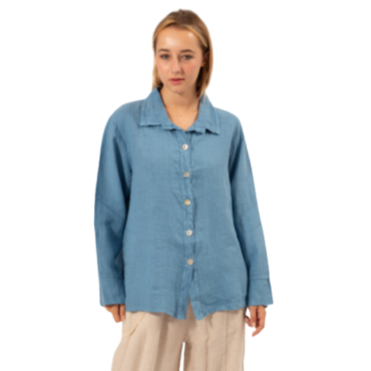 6356 DENIM ITALIAN LINEN TOP