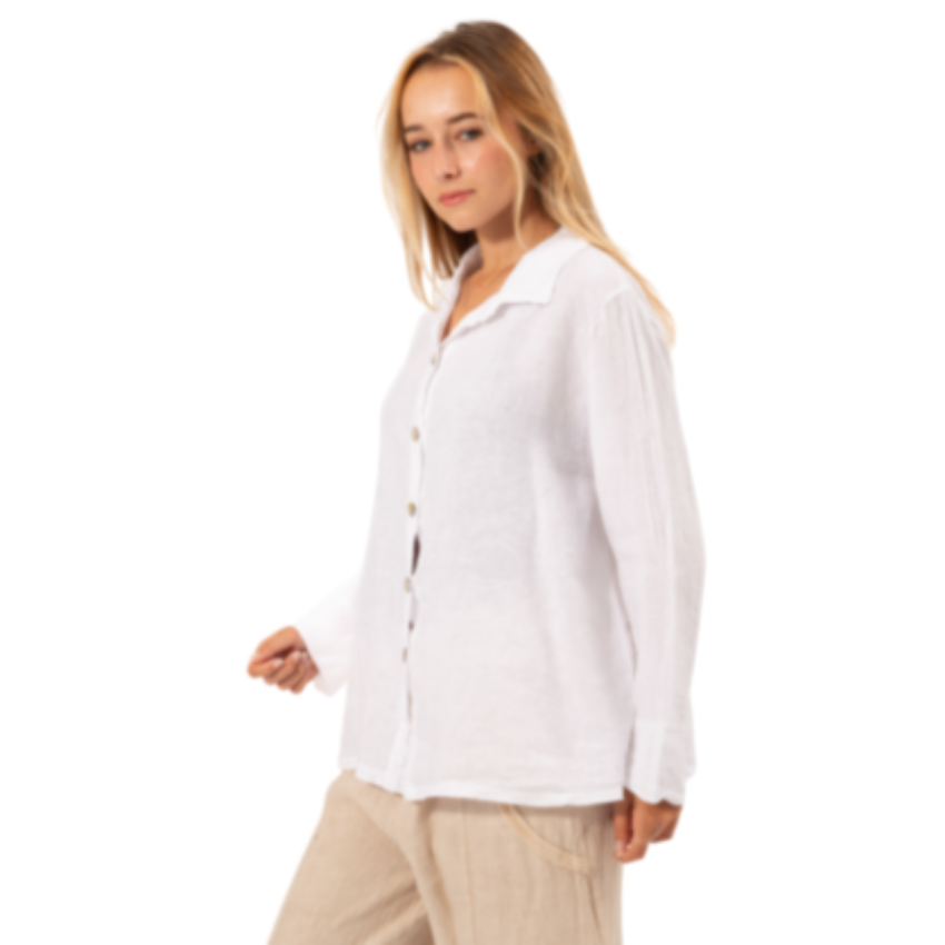 6356 WHITE ITALIAN LINEN TOP