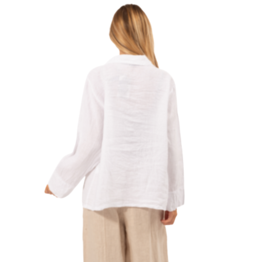 6356 WHITE ITALIAN LINEN TOP
