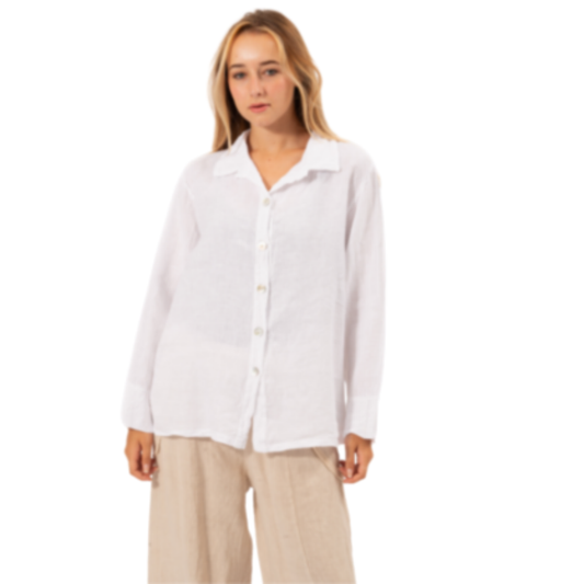 6356 WHITE ITALIAN LINEN TOP