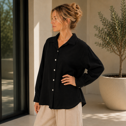 6356 BLACK ITALIAN LINEN TOP