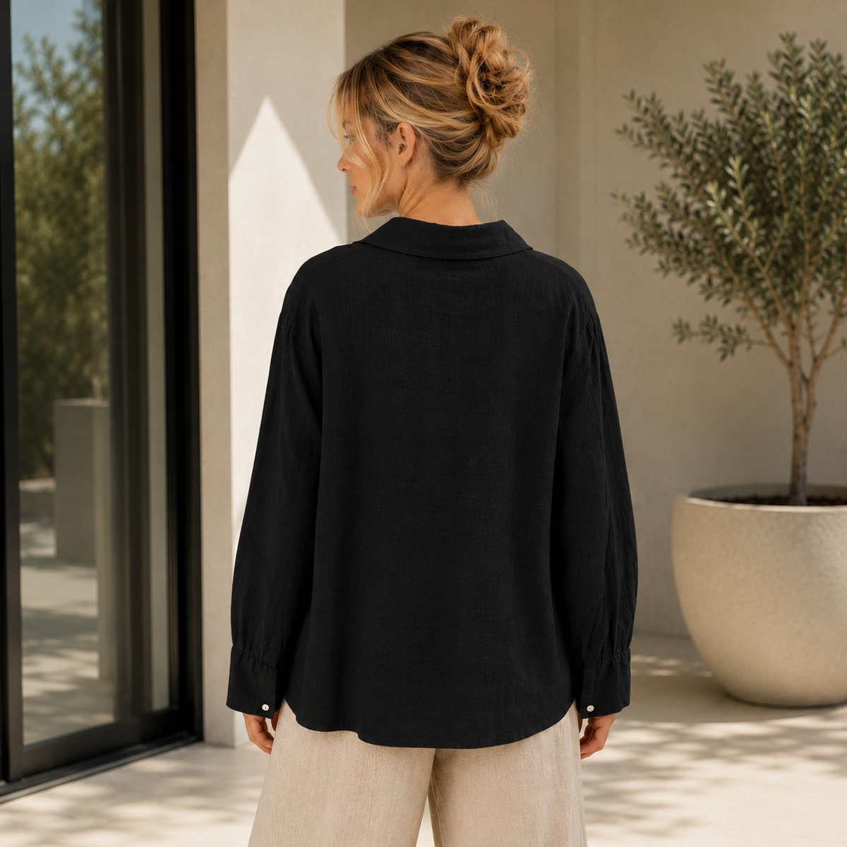 6356 BLACK ITALIAN LINEN TOP