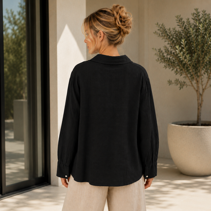 6356 BLACK ITALIAN LINEN TOP