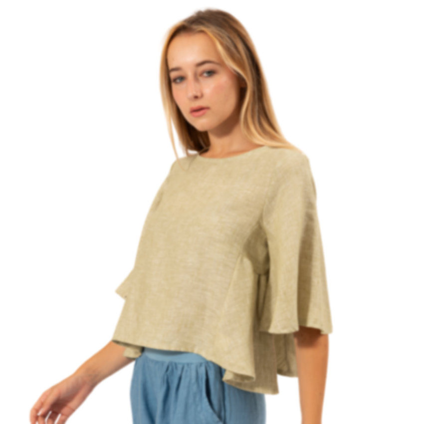 VERA MAY FRENCH LINEN SAGE TOP 6357