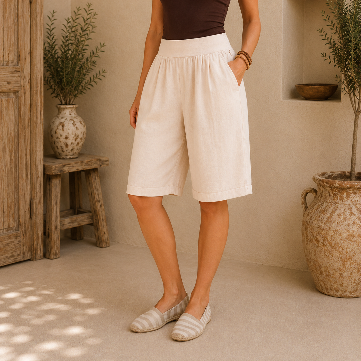 VERA MAY ITALIAN LINEN BEIGE SHORT 6358