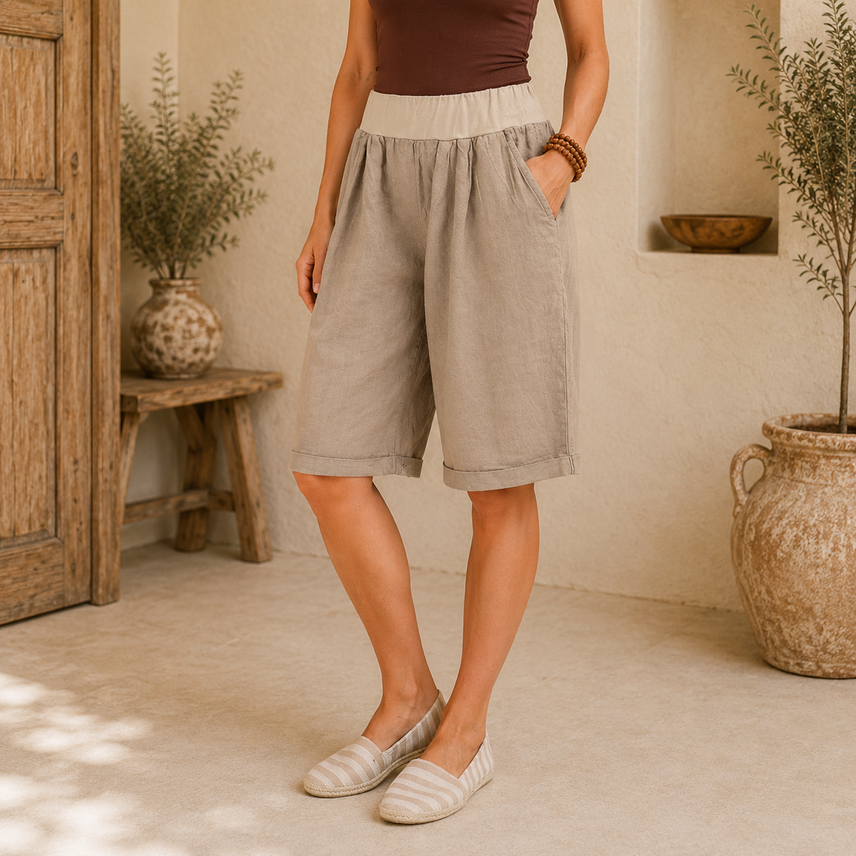 VERA MAY ITALIAN LINEN TAUPE SHORT 6358