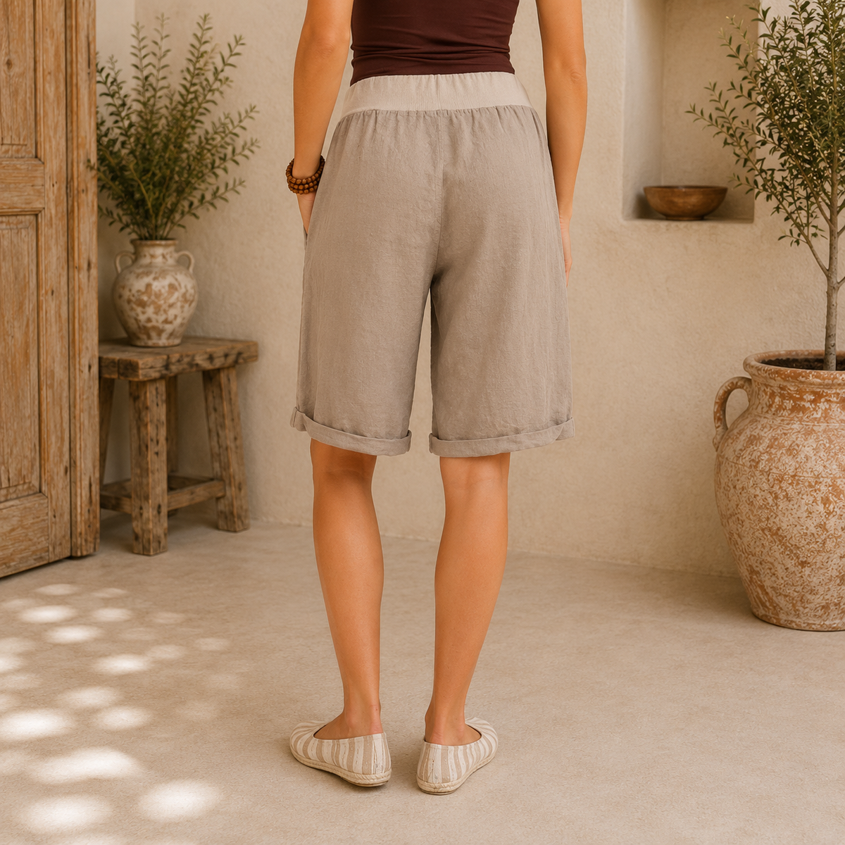 VERA MAY ITALIAN LINEN TAUPE SHORT 6358