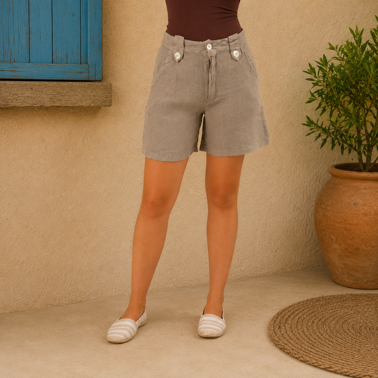 VERA MAY ITALIAN LINEN TAUPE SHORT 6359