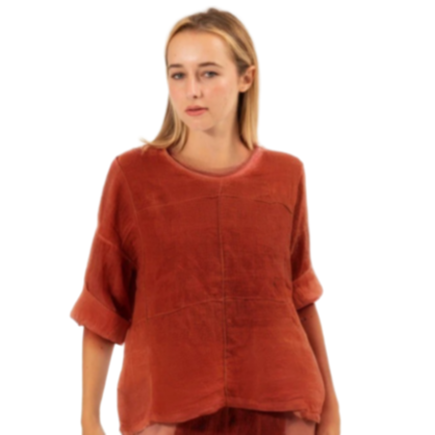 6368 RUST ITALIAN LINEN TOP