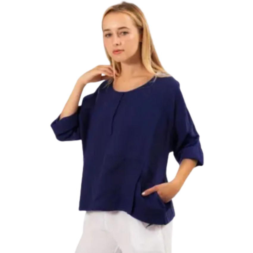 6368 NAVY ITALIAN LINEN TOP
