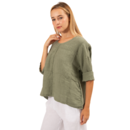6368 SAGE ITALIAN LINEN TOP
