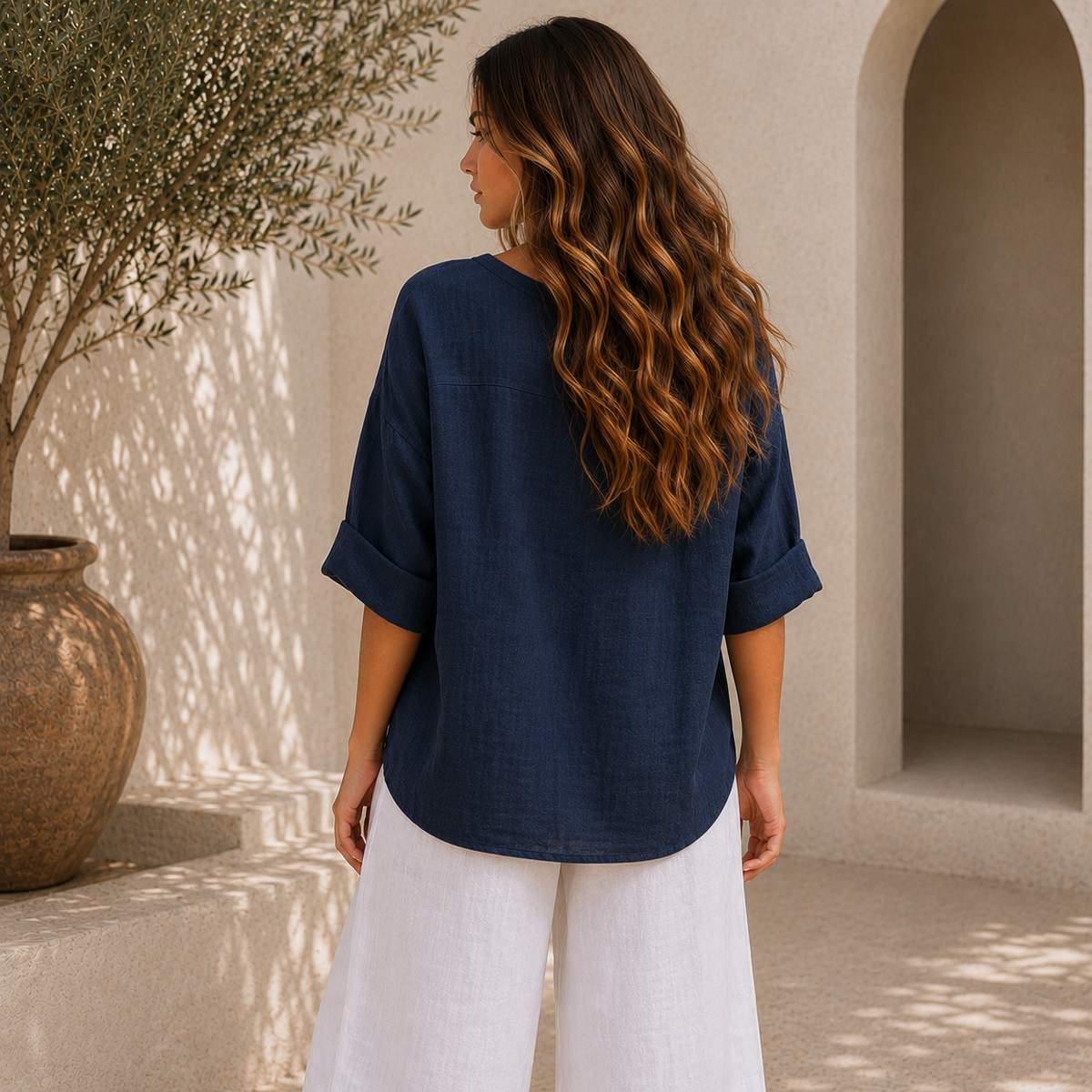 6368 NAVY ITALIAN LINEN TOP