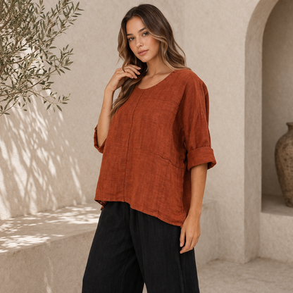 6368 RUST ITALIAN LINEN TOP