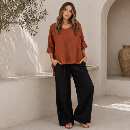 6368 RUST ITALIAN LINEN TOP