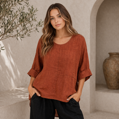 6368 RUST ITALIAN LINEN TOP