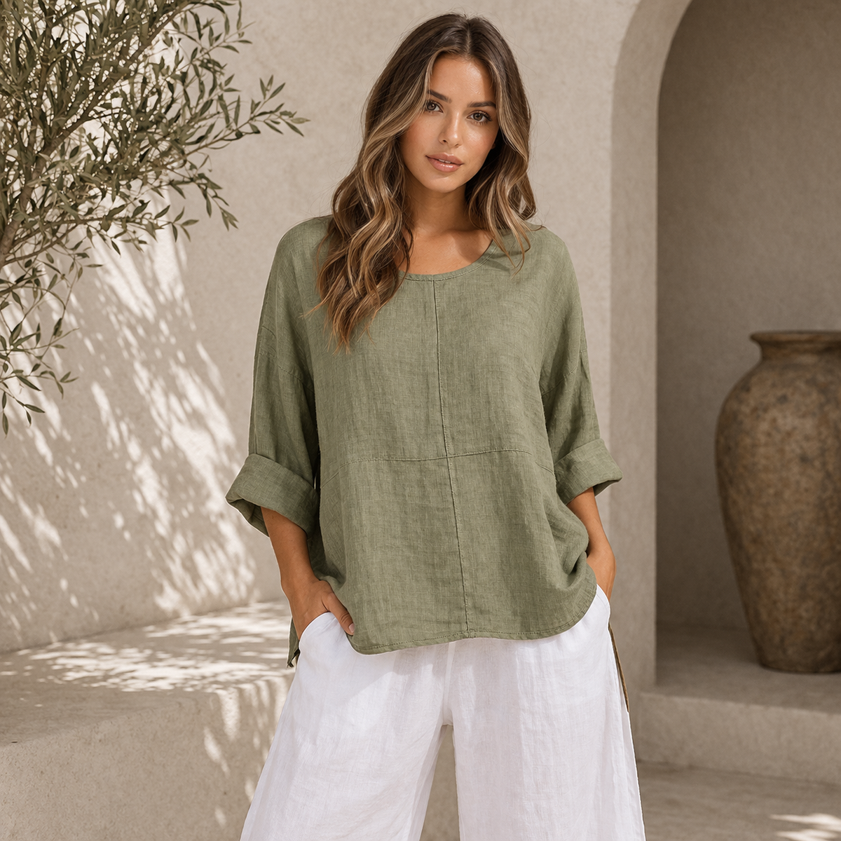 6368 SAGE ITALIAN LINEN TOP