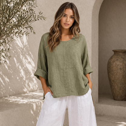 6368 SAGE ITALIAN LINEN TOP