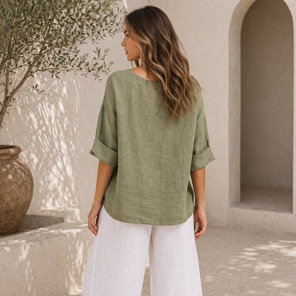 6368 SAGE ITALIAN LINEN TOP