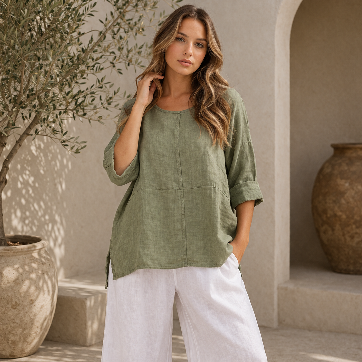 6368 SAGE ITALIAN LINEN TOP