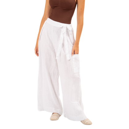 Vera May Italian Linen White Pant 6369