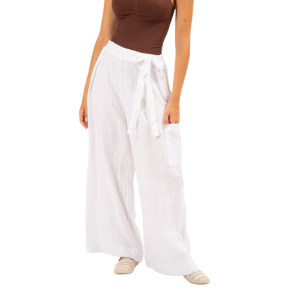 Vera May Italian Linen White Pant 6369