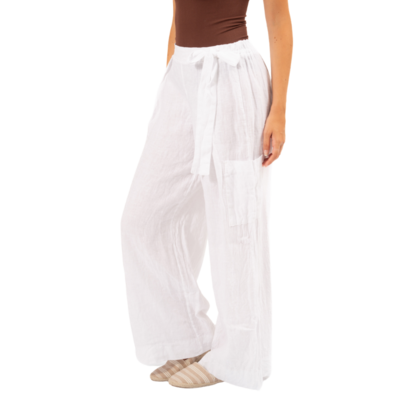 Vera May Italian Linen White Pant 6369