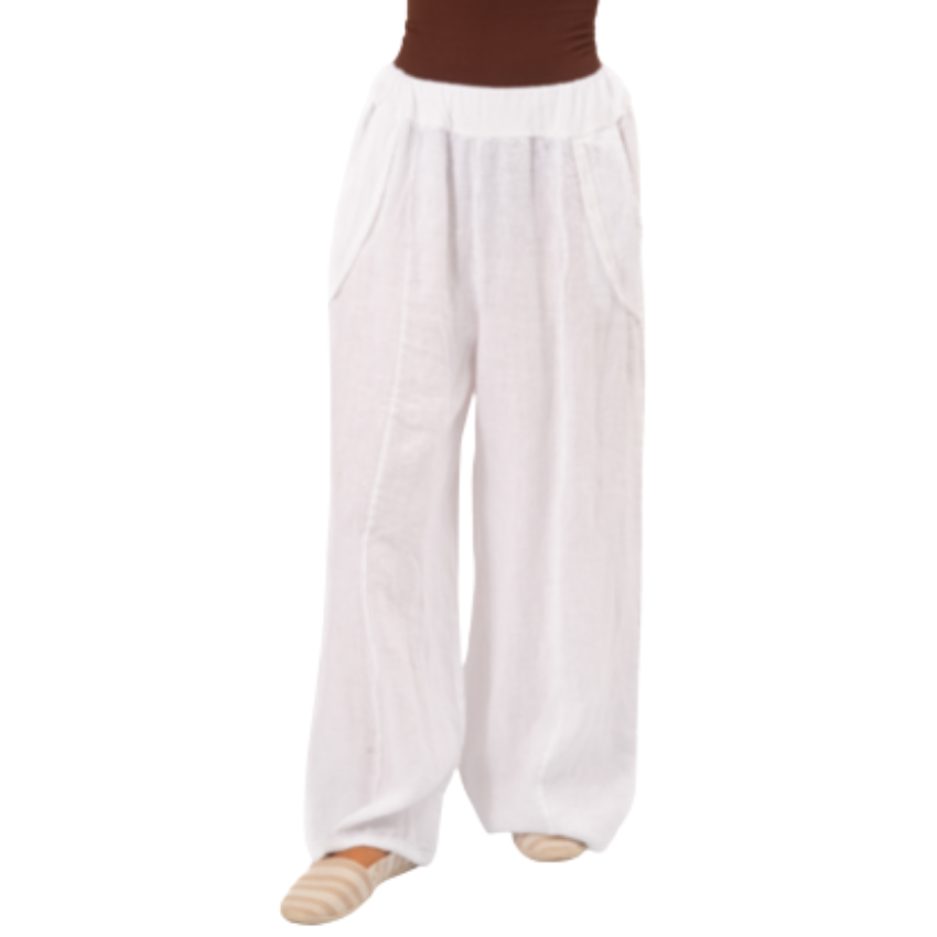 Vera May Italian Linen White Pant 6372