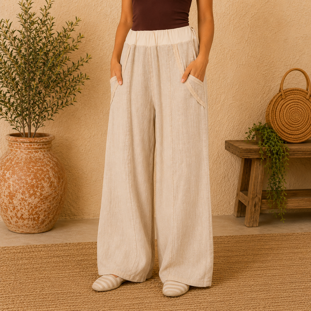 Vera May Italian Linen Beige Pant 6372