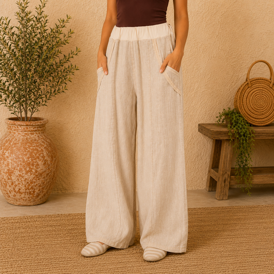 Vera May Italian Linen Beige Pant 6372