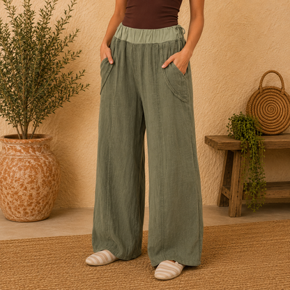 Vera May Italian Linen Khaki Pant 6372