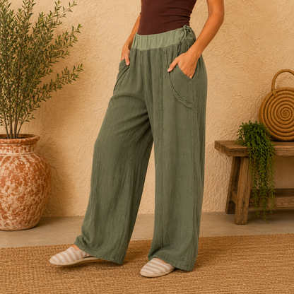 Vera May Italian Linen Khaki Pant 6372