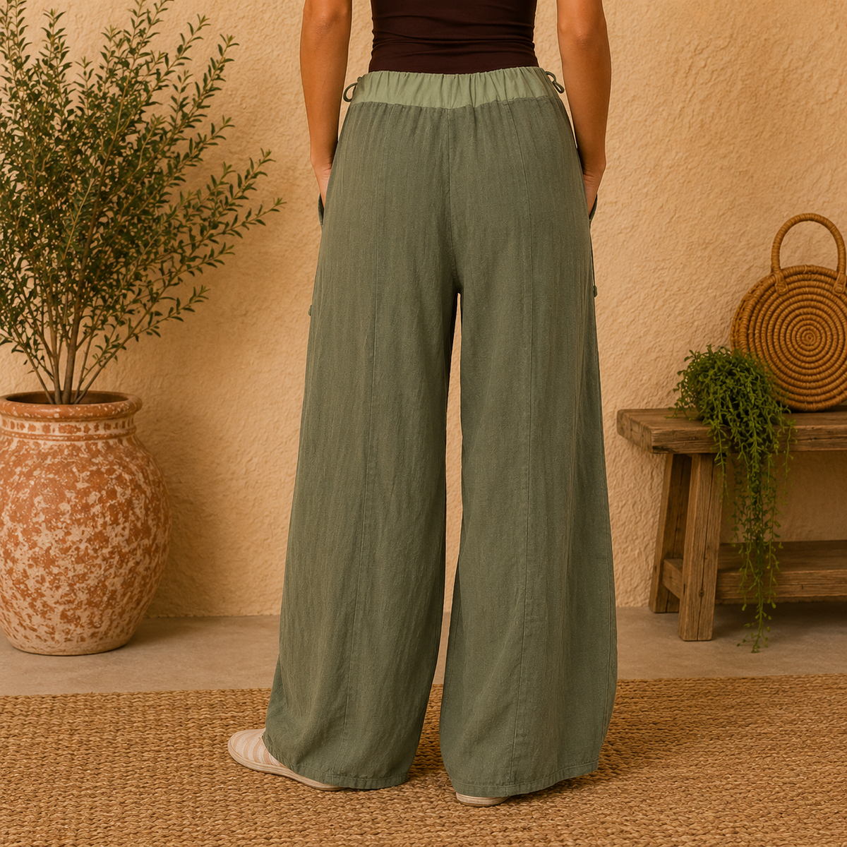 Vera May Italian Linen Khaki Pant 6372