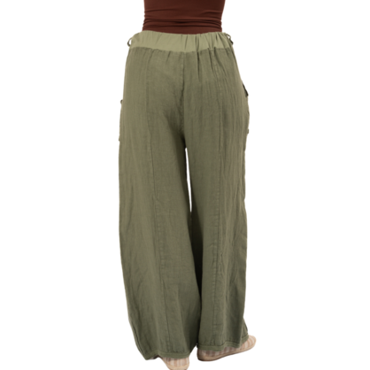 Vera May Italian Linen Khaki Pant 6372