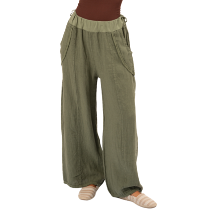 Vera May Italian Linen Khaki Pant 6372