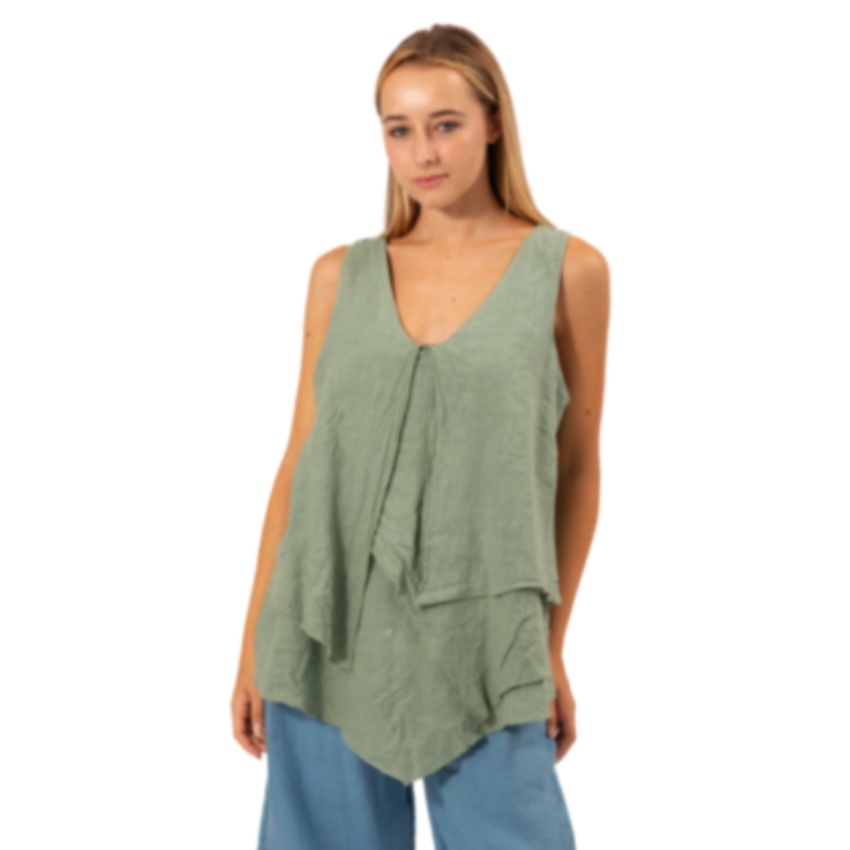 6374 SAGE ITALIAN LINEN TOP