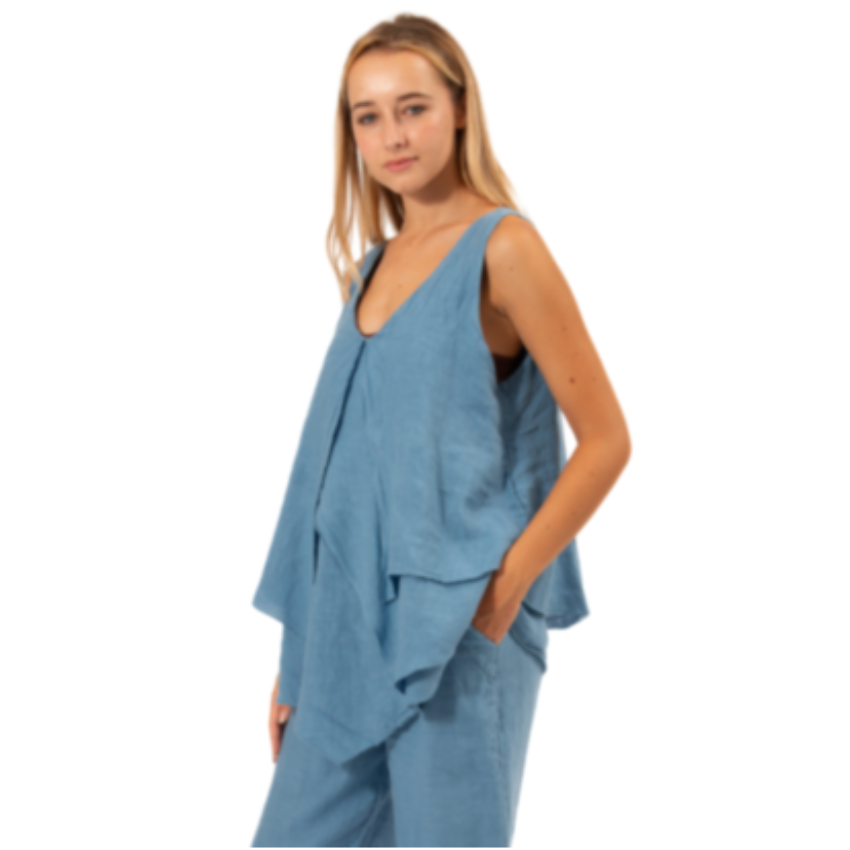 6374 DENIM ITALIAN LINEN TOP