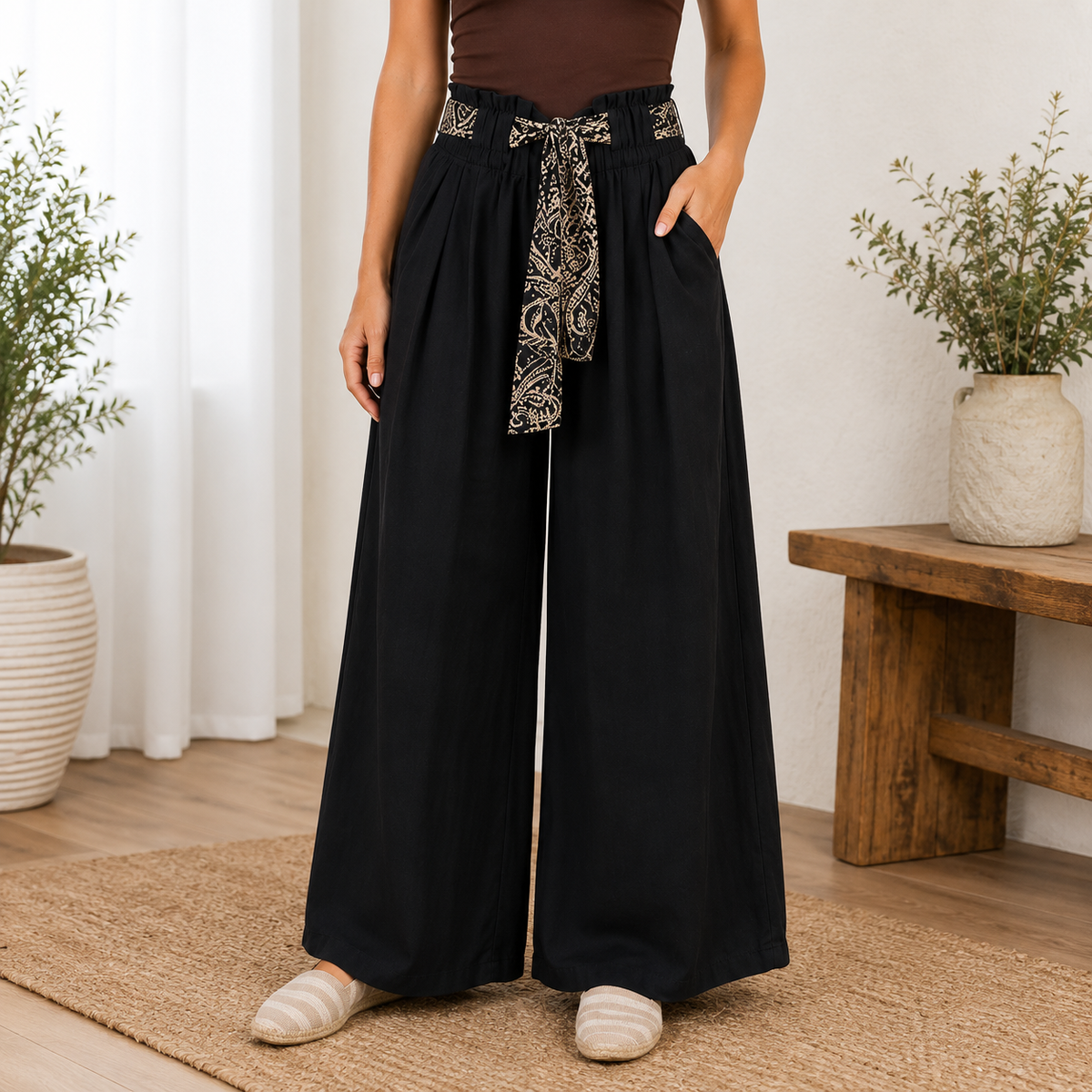 Vera May Italian Linen Black Pant 6378