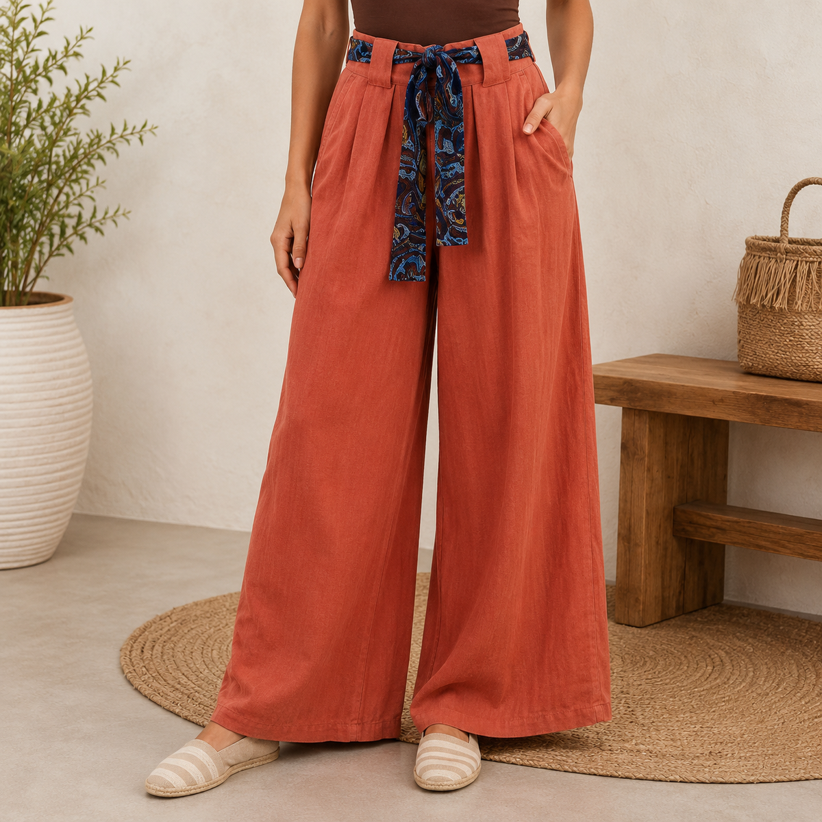 Vera May Italian Linen Rust Pant 6378