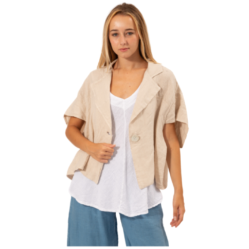 6379 BEIGE ITALIAN LINEN TOP