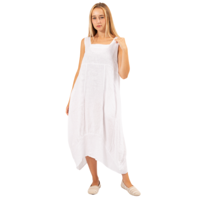 6381 White Vera May Italian Linen Dress