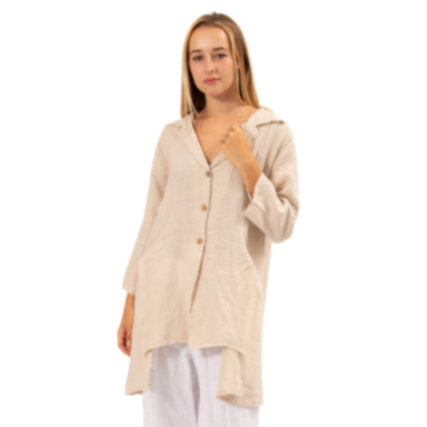 6382 BEIGE LINEN TOP
