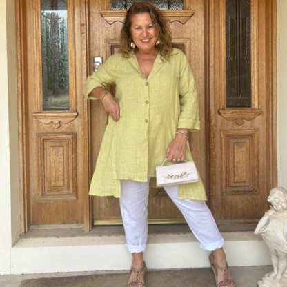 6382 WASABI LINEN TOP