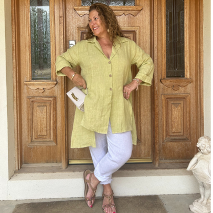 6382 WASABI LINEN TOP