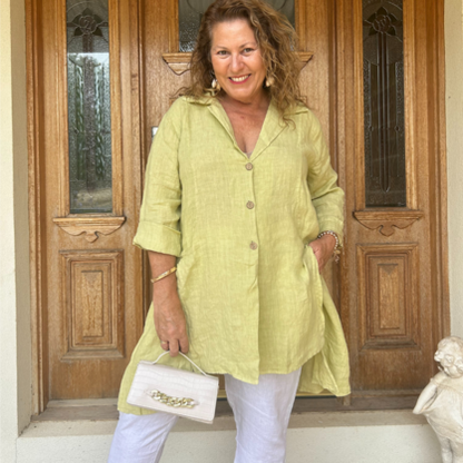 6382 WASABI LINEN TOP