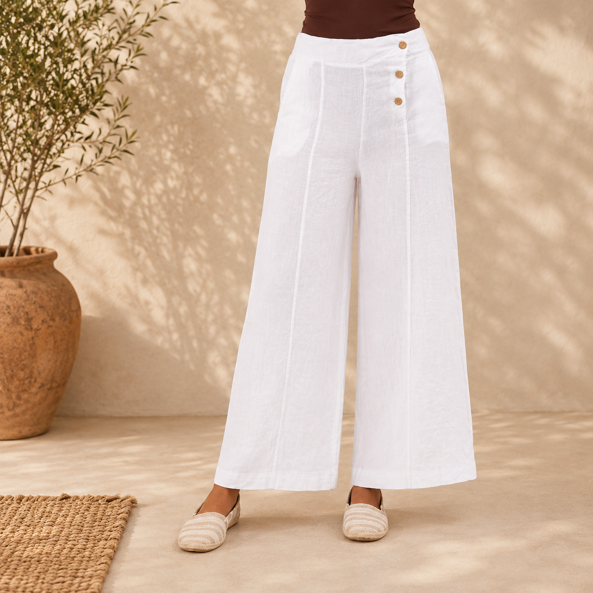 Vera May Italian Linen White Pant 6383