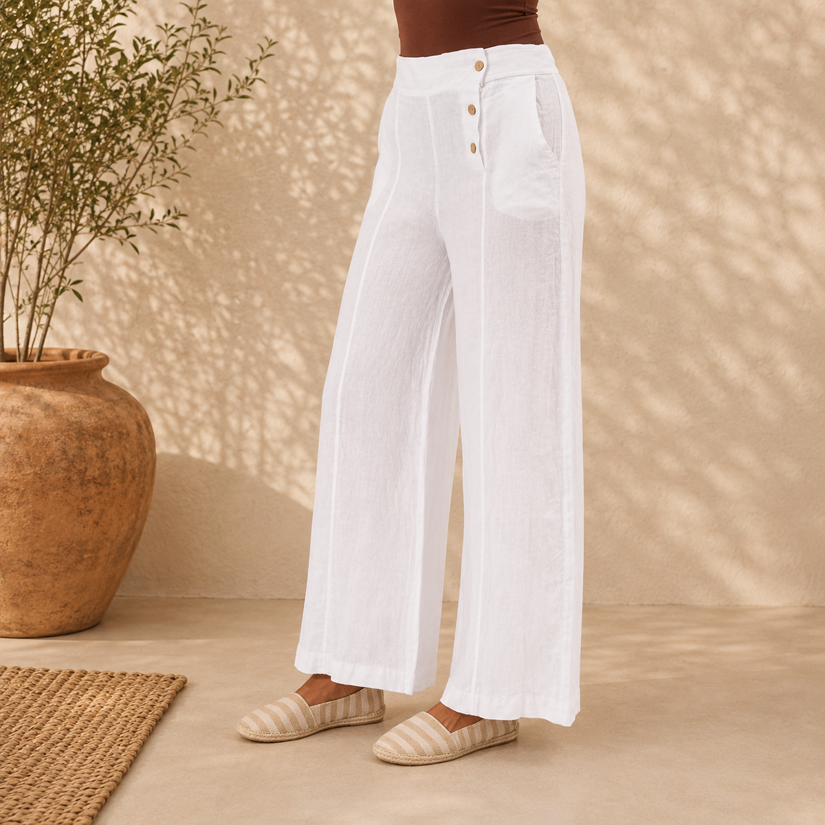 Vera May Italian Linen White Pant 6383