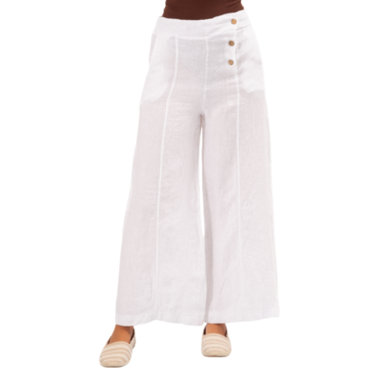 Vera May Italian Linen White Pant 6383