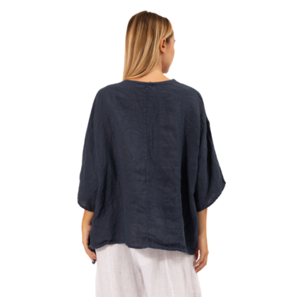 6384 NAVY ITALIAN LINEN TOP