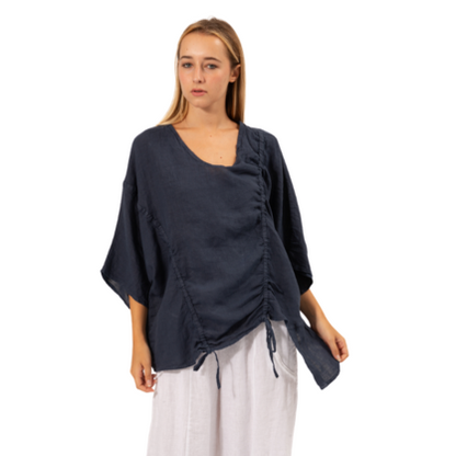 6384 NAVY ITALIAN LINEN TOP